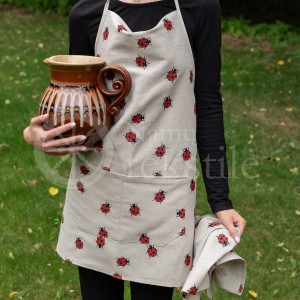 Colourful half-linen kitchen apron "Ladybug"